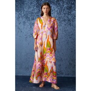 Marie Oliver Dress Multi Marlee‎ Pastel Marble Linen Maxi Sundress